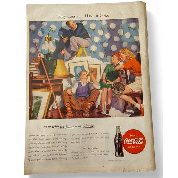 1946 Coke = Coca-Cola Vtg Print Ad Spring Cleaning Family Pause That Refreshes - Picture 1 of 7